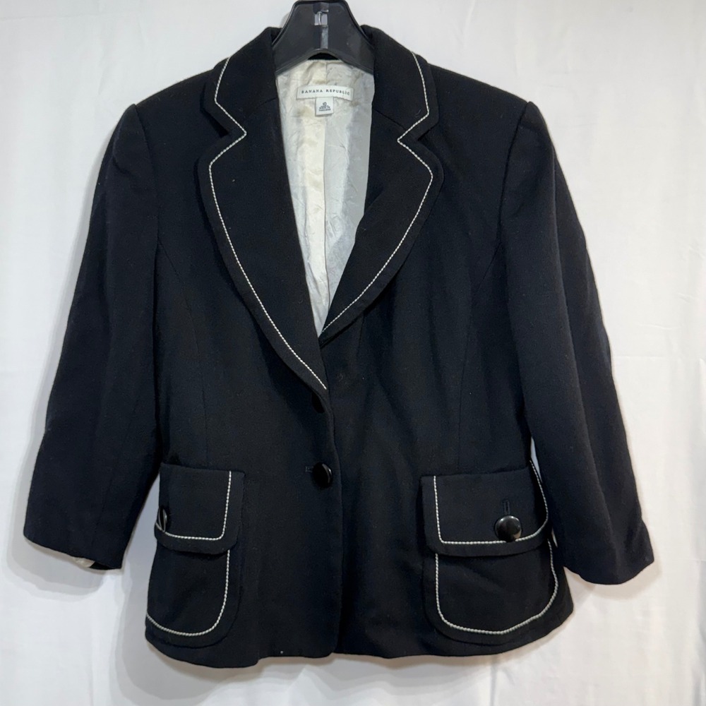Banana Republic Cropped Wool Blazer Contrast Stitch Tailored Jacket Y2K Fall '04